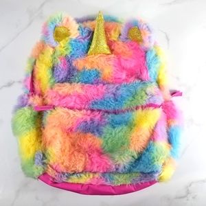 Fuzzy Unicorn Rainbow Tie Dye Backpack Bookbag School Kids